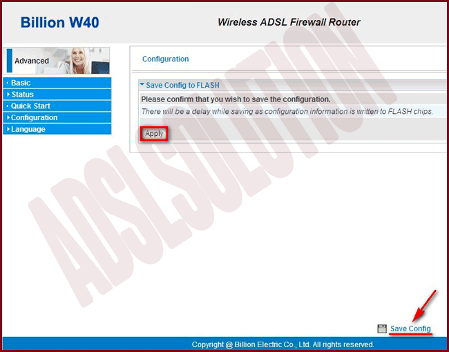 Billion W40 save config Billion W40 save config