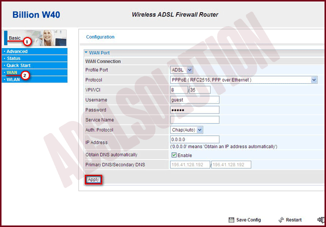 Billion W40 setup Billion W40 setup