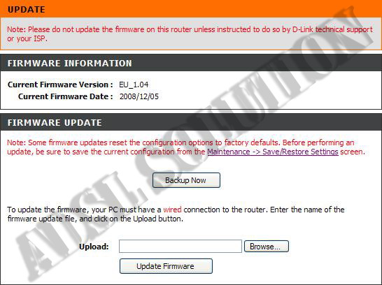 D-Link-DSL2640b Wireless G ADSL2+ Aggiornamento del firmware Aggiornamento D-Link-DSL2640b Wireless G ADSL2+ Aggiornamento del firmware Aggiornamento